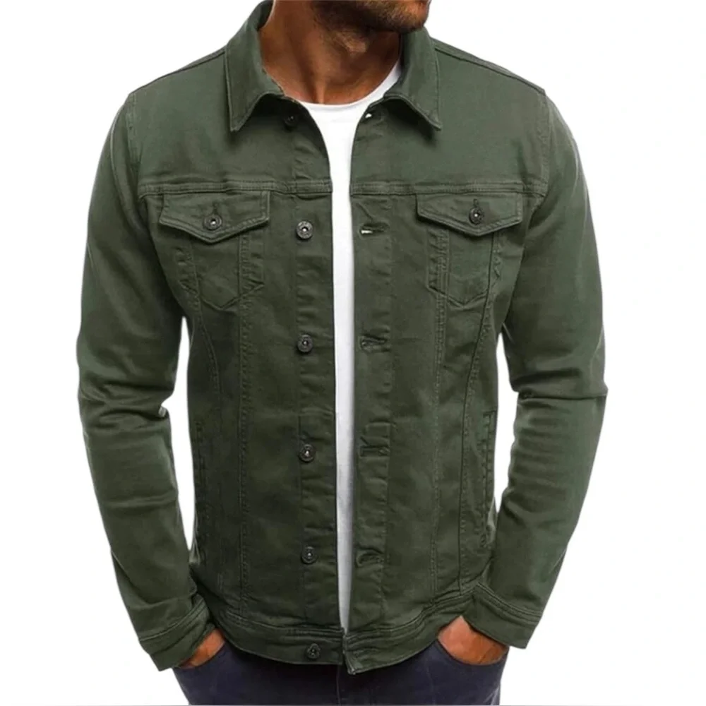 Longbida Casual Classic army green Denim cotton blend slim-fit Trucker Jacket